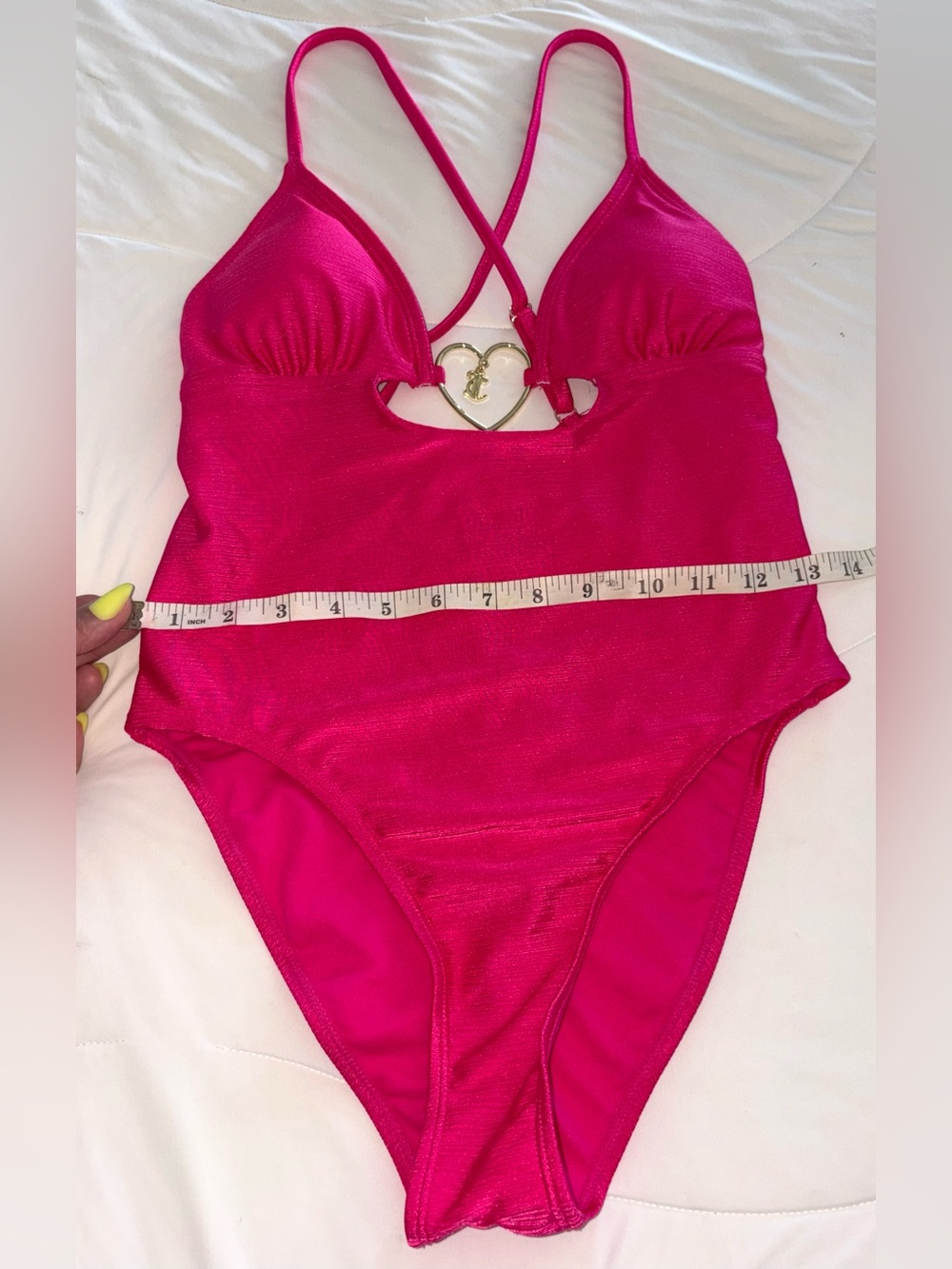 Juicy Couture Hot Pink/Fuchsia with JC shiny heart detail Swimsuit, M, NWT - Picture 5 of 16
